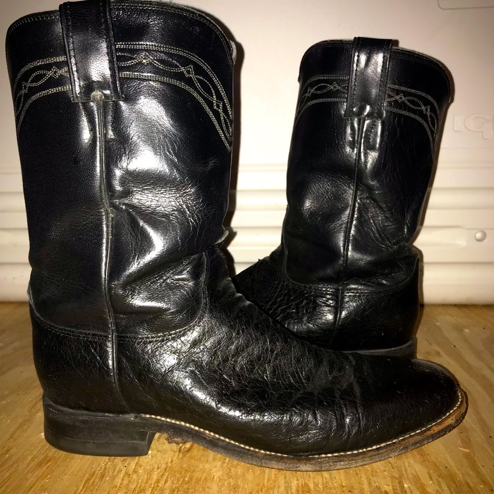 Justin Black Ostrich Roper Boots